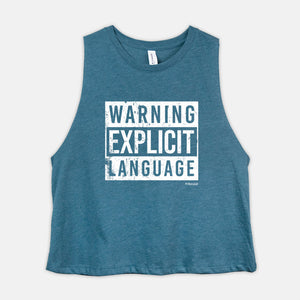 Funny Swearing Workout Crop Top Womens Using Swear Words Warning Cropped Racerback Tank The Work Warning Explicit Language Shirt Coach Gift