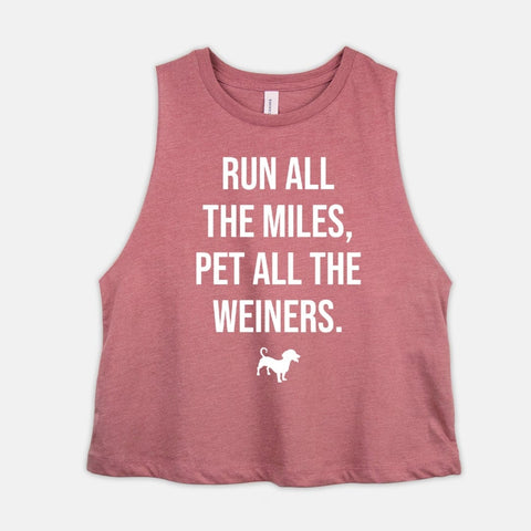 Image of Running Tank Funny Weiner Dog Shirt Run All The Miles Pet All The Weiners Womens Racerback Crop Top Dachshund Shirt Ladies Sausage Dog Gifts