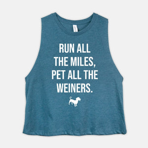 Running Tank Funny Weiner Dog Shirt Run All The Miles Pet All The Weiners Womens Racerback Crop Top Dachshund Shirt Ladies Sausage Dog Gifts