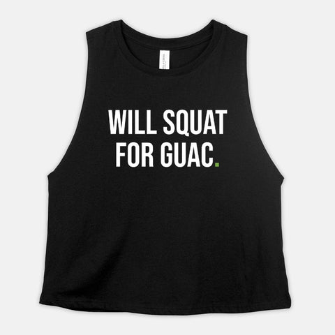Image of Gym Crop Top Womens Squat for Guac Cropped Racerback Tank Ladies Funny Booty Day Squats for Extra Guacamole Vegan Workout Shirt