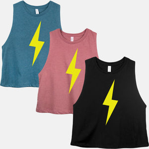 Lightning Bolt Gym Crop Tops Womens Workout Training Tank Ladies Cropped Racerback Fitness Shirt