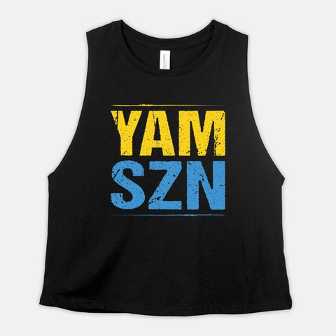 Image of YAM SZN Crop Top Womens It's Yam Season Cropped Tank 6-45 Inspired Coach Challenge Group Shirt Gift | Yellow Blue Edition