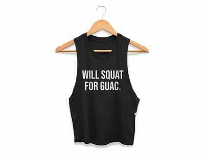 Gym Crop Top Womens Squat for Guac Cropped Racerback Tank Ladies Funny Booty Day Squats for Extra Guacamole Vegan Workout Shirt