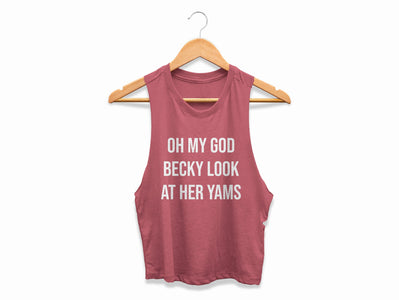 YAM SZN Crop Top Womens Funny Leg Day Tank Hamstring Workout Deadlift Shirt Cropped Gym Tank Booty Gift | Oh My God Becky Look At Her Yams