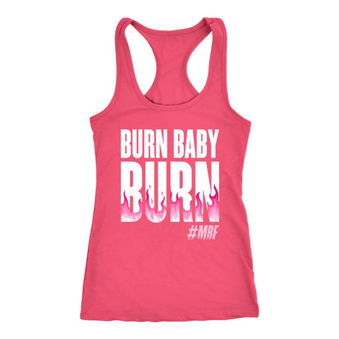 Image of Burn Baby Burn Tank, Womens Muscle Burns Shirt, Fat Burning Workout Tank Top, Ladies Coaching Gift
