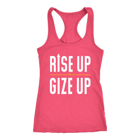 Image of Rise Up Gize Up Energize Tank, Womens Liquid Gold Shirt, Ladies Morning Motivation Fitness Clothes