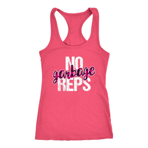 Image of No Garbage Reps Tank, Womens MBF Workout Shirt, Ladies Coach Fitness Challenger Gift