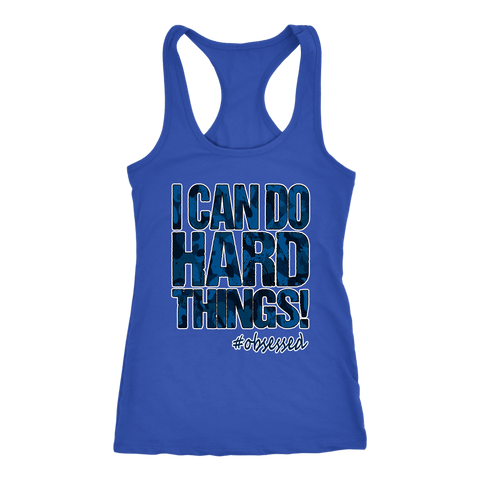 Image of I CAN DO Hard Things! Motivational Workout Tank Womens Blue Camo Edition Running Fitness Gym Shirt Coaching Team Gift