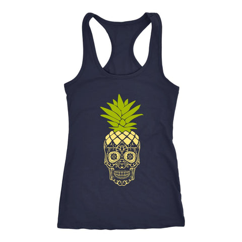 Image of Pineapple Sugarskull Tank, Womens Safe Word Pineapple x Day of the Dead Sugar Skull Shirt, Ladies Coach Gift - Obsessed Merch
