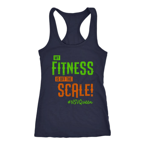 Image of Women's My Fitness Is Off The Scale! NSV Racerback Tank Top - Green/Orange - Obsessed Merch