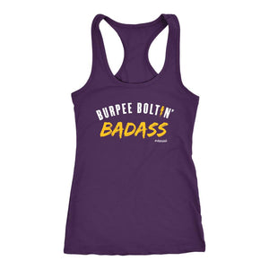 Burpee Boltin' Badass Tank, Womens Racerback Shirt, Ladies Coach Gift, #MM100 - Obsessed Merch