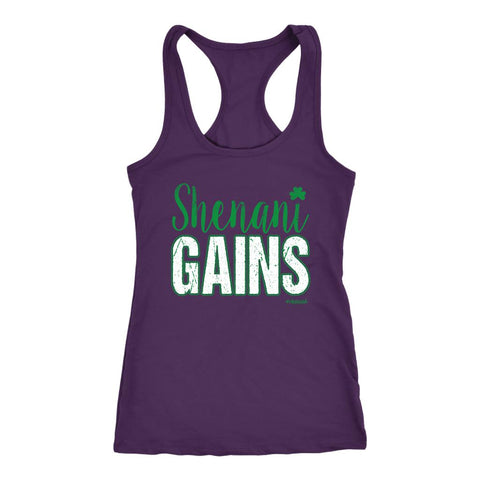 Image of ShenaniGAINS Funny Womens St Patrick's Day Workout Racerback Tank Top