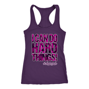 Womens Workout Tank I Can DO Hard Things! Purple Camo Edition Gym Running Shirt Fitness Coach Challenger Gift