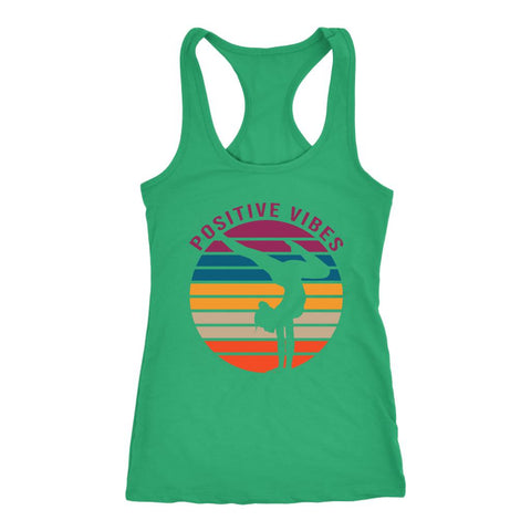 Image of Yoga Handstand Tank Top Womens Positive Vibes Silhouette Racerback Workout Shirt
