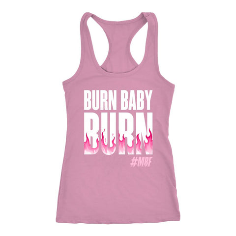 Image of Burn Baby Burn Tank, Womens Muscle Burns Shirt, Fat Burning Workout Tank Top, Ladies Coaching Gift