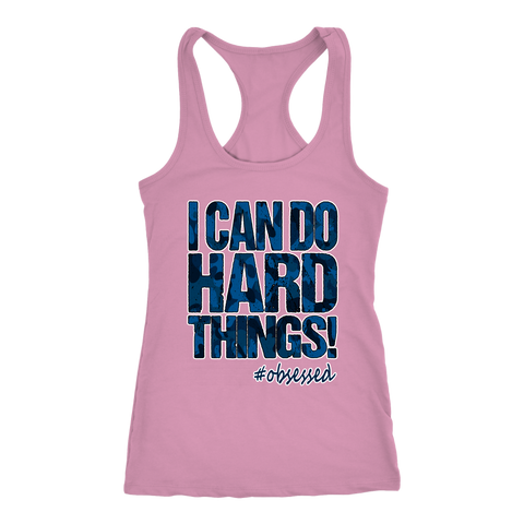 Image of I CAN DO Hard Things! Motivational Workout Tank Womens Blue Camo Edition Running Fitness Gym Shirt Coaching Team Gift